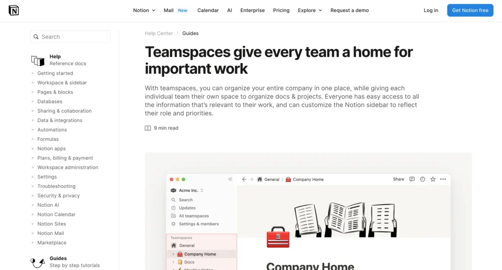 Notion Team 2025 workspace showing multiple users collaborating on projects with shared dashboards, permissions, and communication tools.

