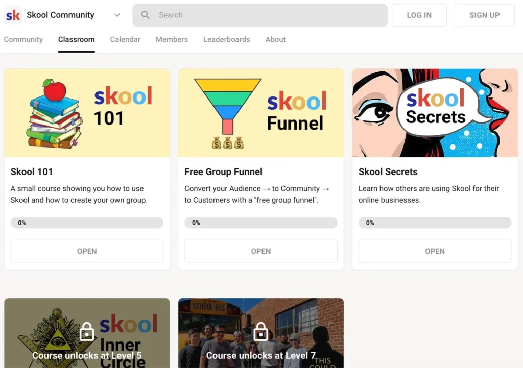 Skool funnel diagram showing lead magnet, email sequence, and community signup