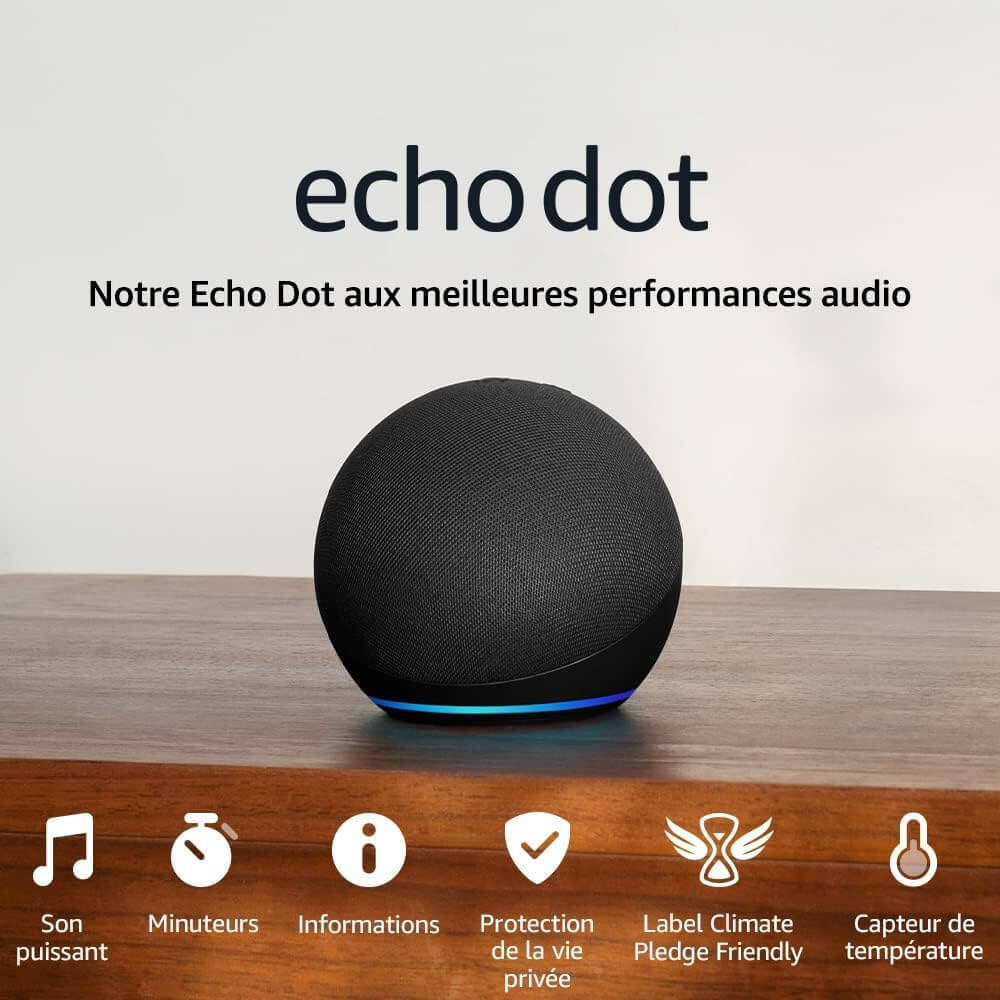 Echo Dot 2025 smart speaker in charcoal with Alexa for home, office, and bedroom use