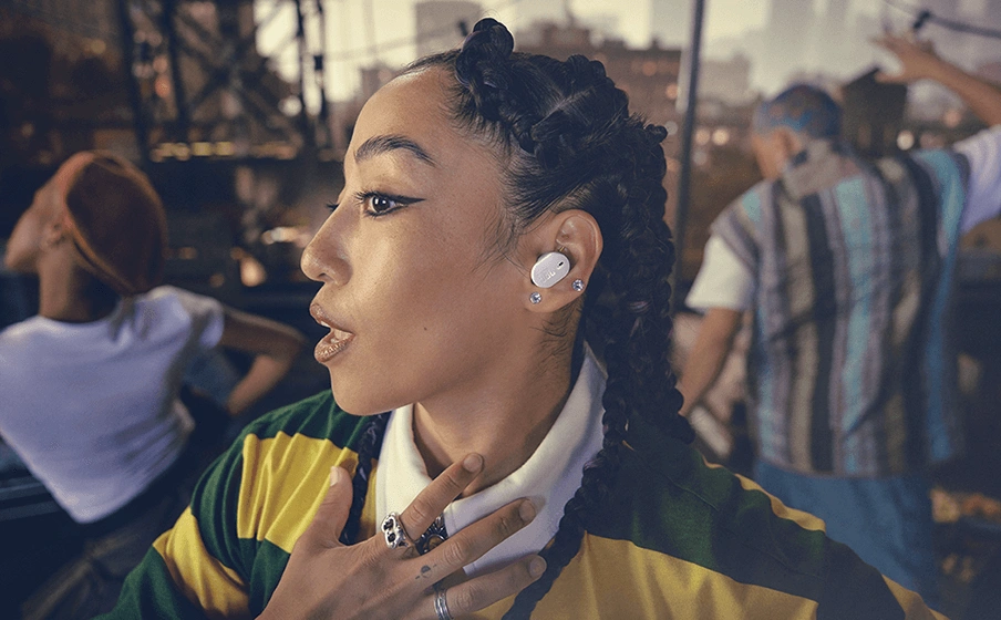 Close-up of JBL Tune Buds 2 ergonomic design and ear fit