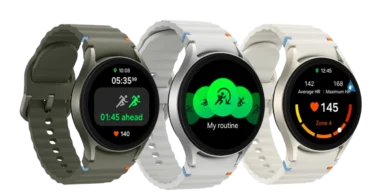 Samsung Galaxy Watch 7 40mm Bluetooth Cream model on wrist displaying heart rate and step counter
