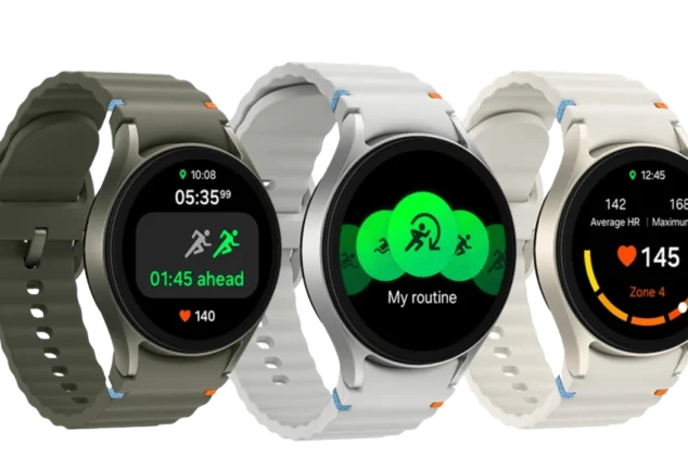 Samsung Galaxy Watch 7 40mm Bluetooth Cream model on wrist displaying heart rate and step counter