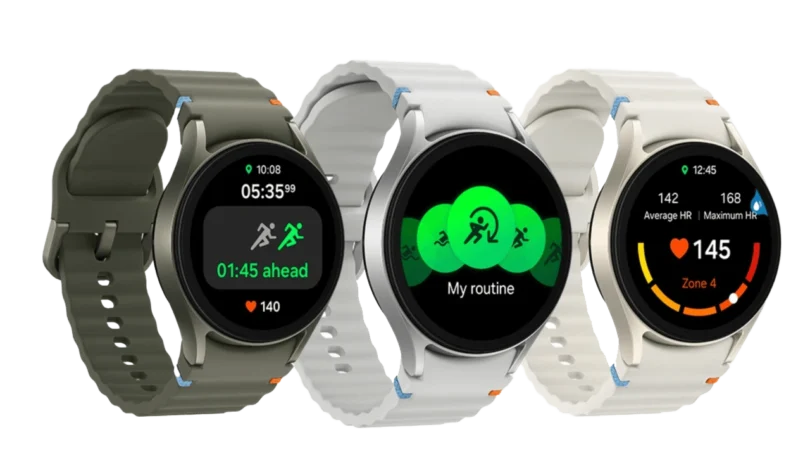 Samsung Galaxy Watch 7 40mm Bluetooth Cream model on wrist displaying heart rate and step counter